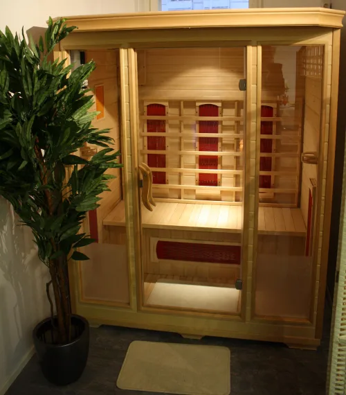 Illustrative photo of a home sauna, not the exact Dynamic Barcelona Low EMF FAR Infrared Sauna