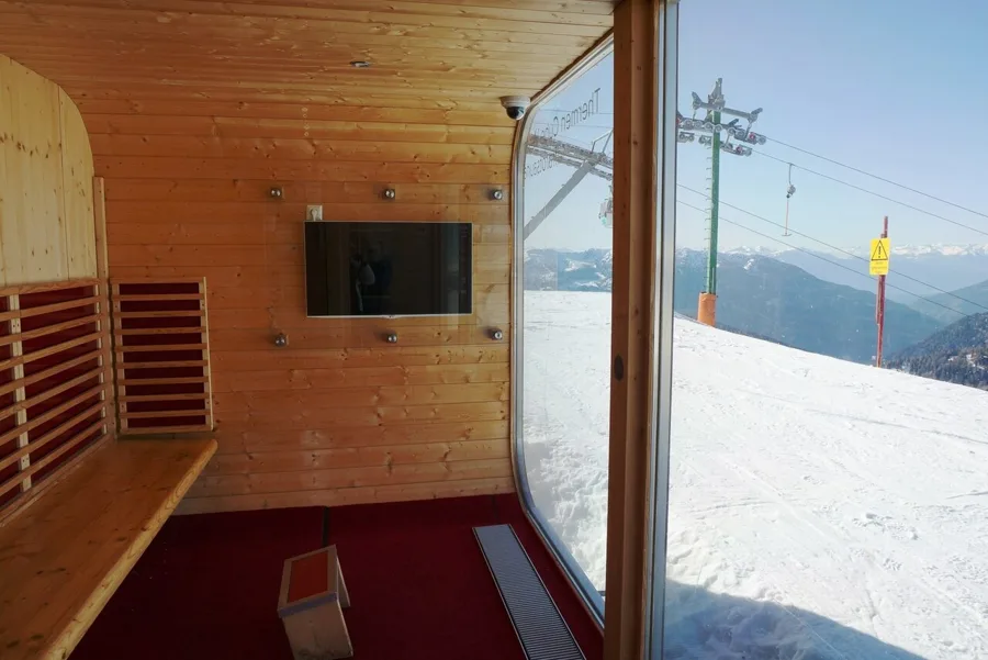 Illustrative photo of a home sauna, not the exact Sunlighten Amplify II Infrared Sauna