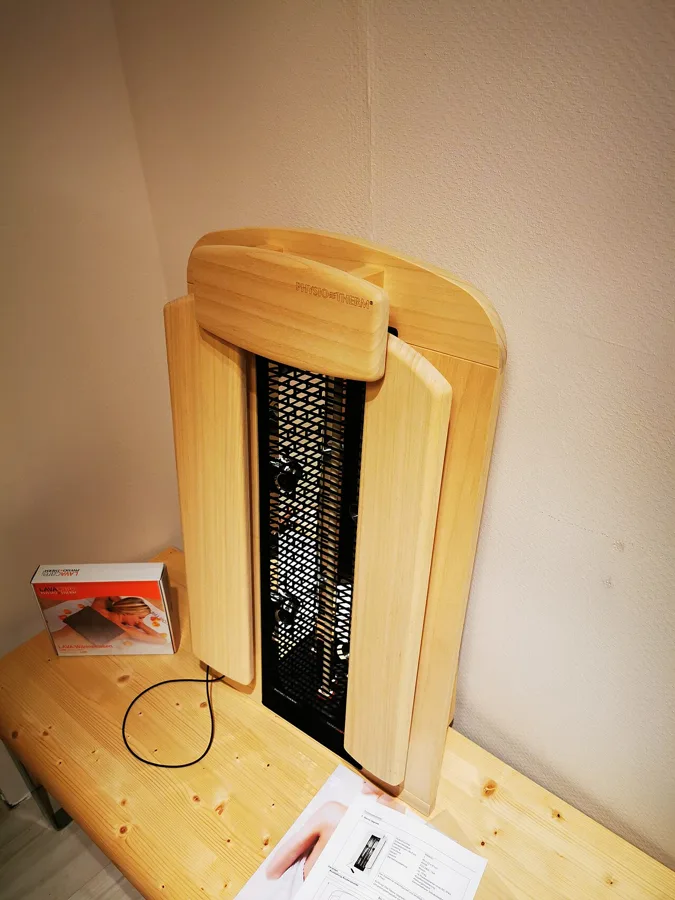 Illustrative photo of a home sauna, not the exact Relaxe Caldera Infrared Sauna
