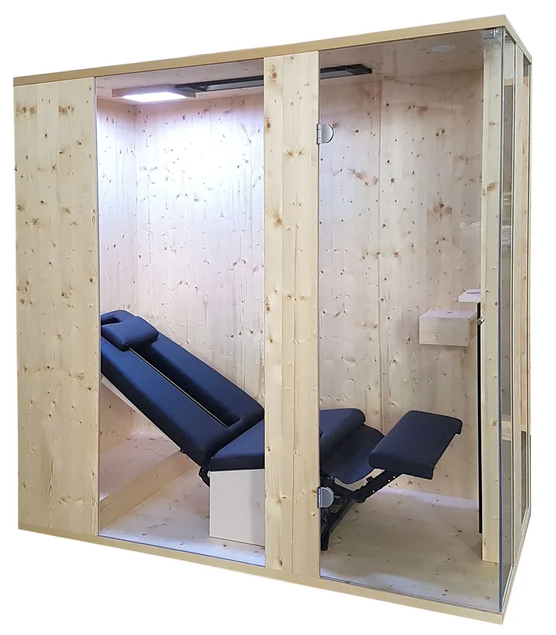 Illustrative photo of a home sauna, not the exact SalusHeat 1 Person Far Infrared Sauna